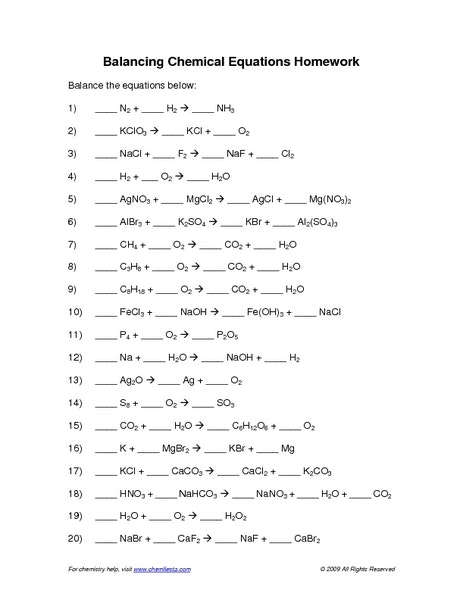 balancing chemical equations worksheet answers balancing chemical 