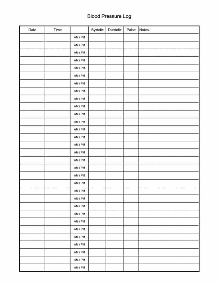 blood pressure log sheet