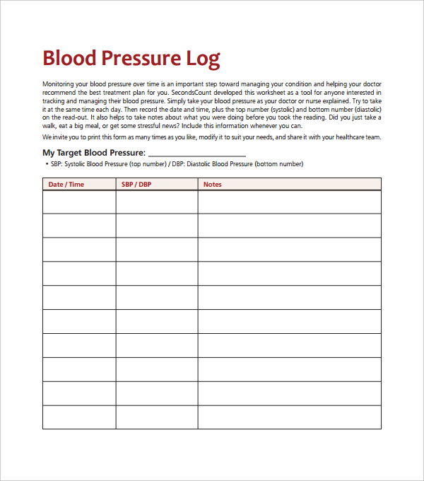 Blood Pressure Log Template – 10+ Free Word, Excel, PDF Documents 