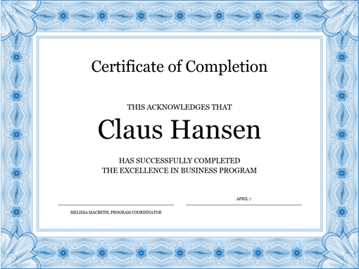 Certificate of completion (blue)