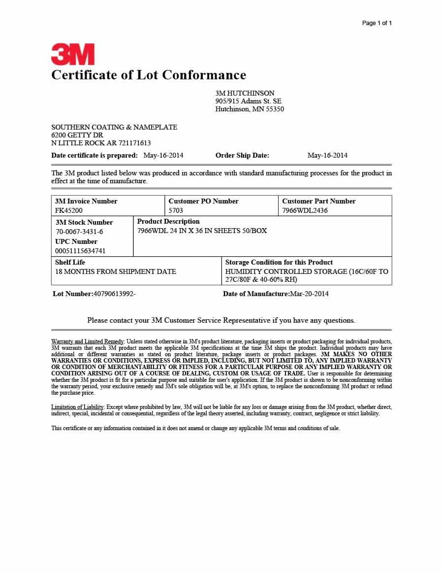 40 Free Certificate of Conformance Templates & Forms   Template Lab