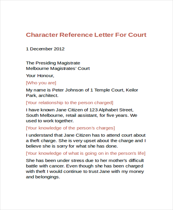 9+ Character Reference Letter Template   Free Sample, Example 