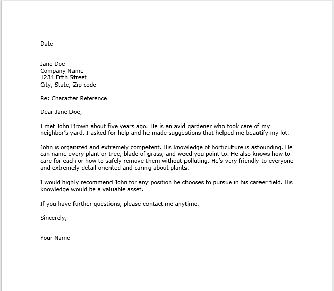 Character Reference Letter | Business Mentor