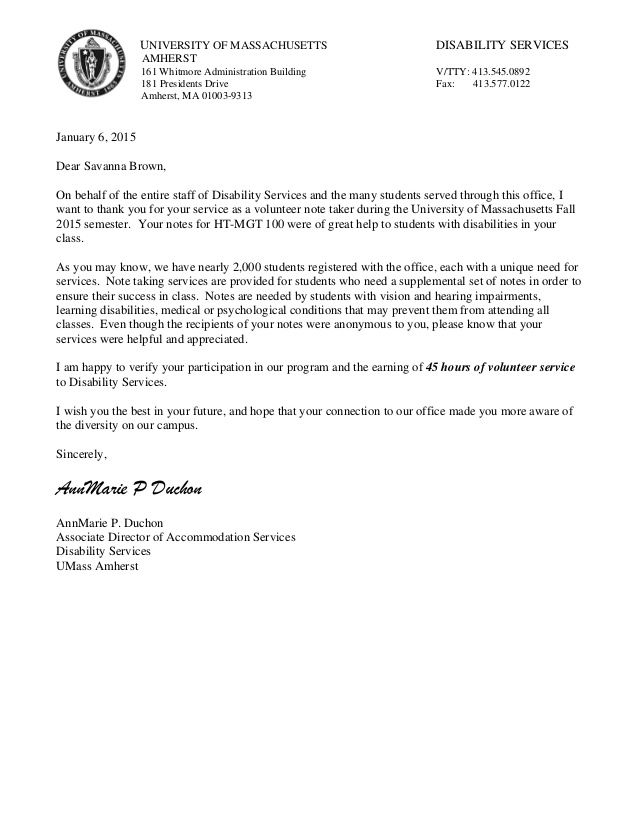 Community Service Letter