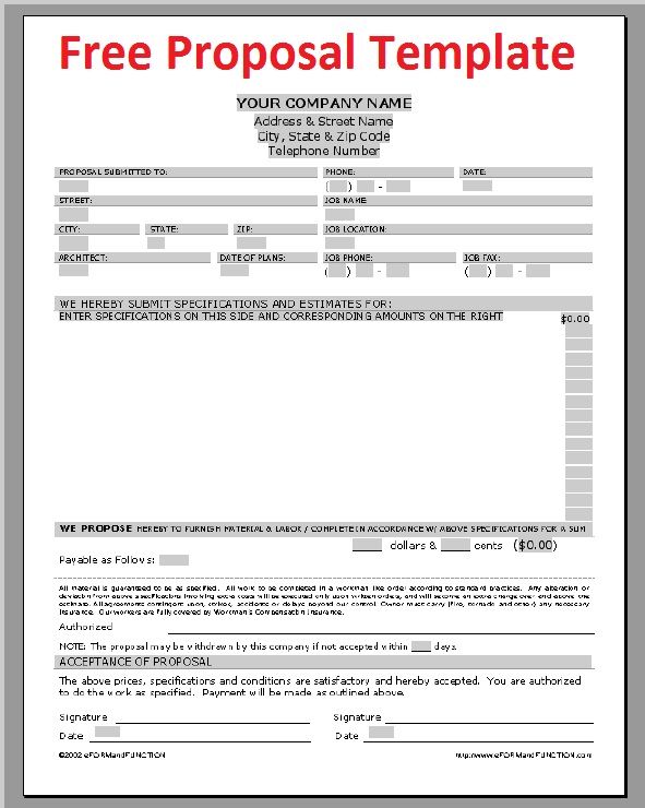 Construction Proposal Forms Free Download Printable Sample 
