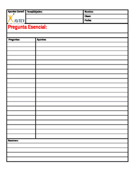 Cornell Notes Template in Spanish by Spanish and Latin American 