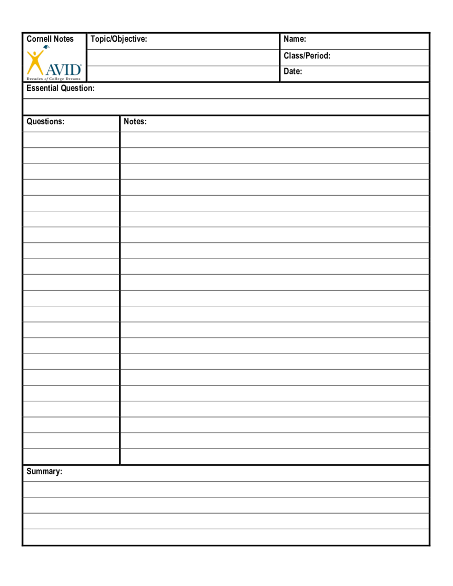 Sample blank cornell note competent print notes template tattica 