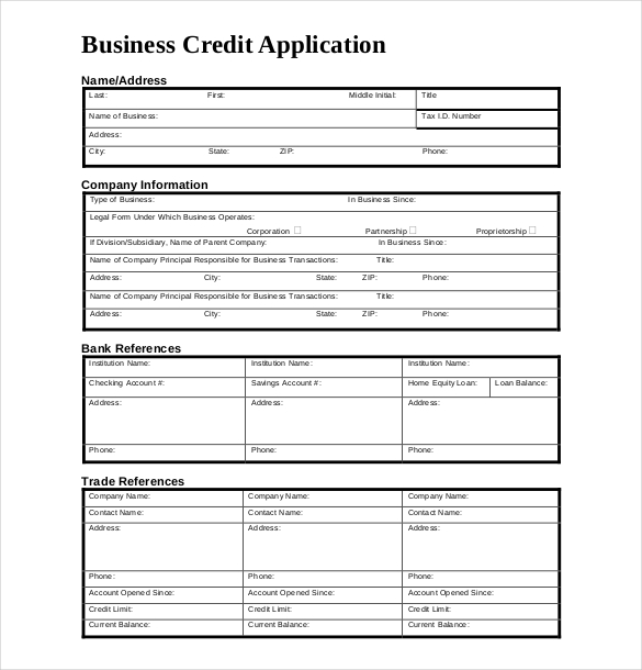 business account application form template business credit 