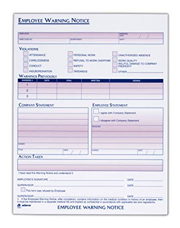 Amazon.: Adams Employee Warning Notice Form, 8.5 x 11 Inches 