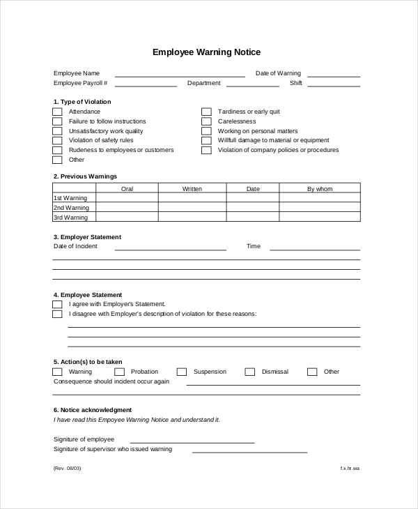 Employee Warning Notice 11+ Free Word, PDF Documents Download 