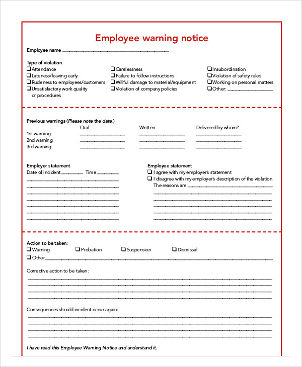 Employee Warning Notice Templates 7 Free Samples, Examples 