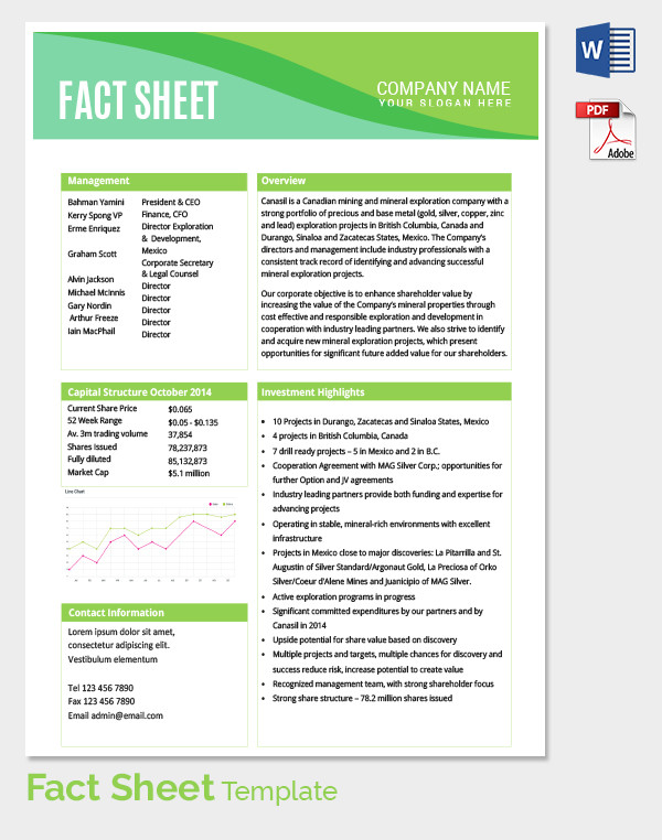 Fact Sheet Template Business Mentor