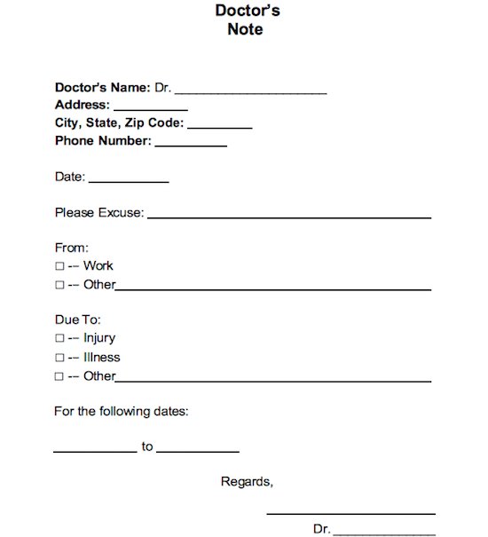 Printable Fake Doctors Notes 25 Free Doctor Note Excuse Templates 