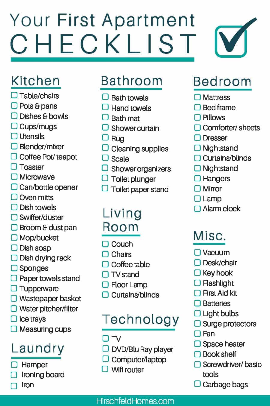 First / New Apartment Checklist   40 Essential Templates 