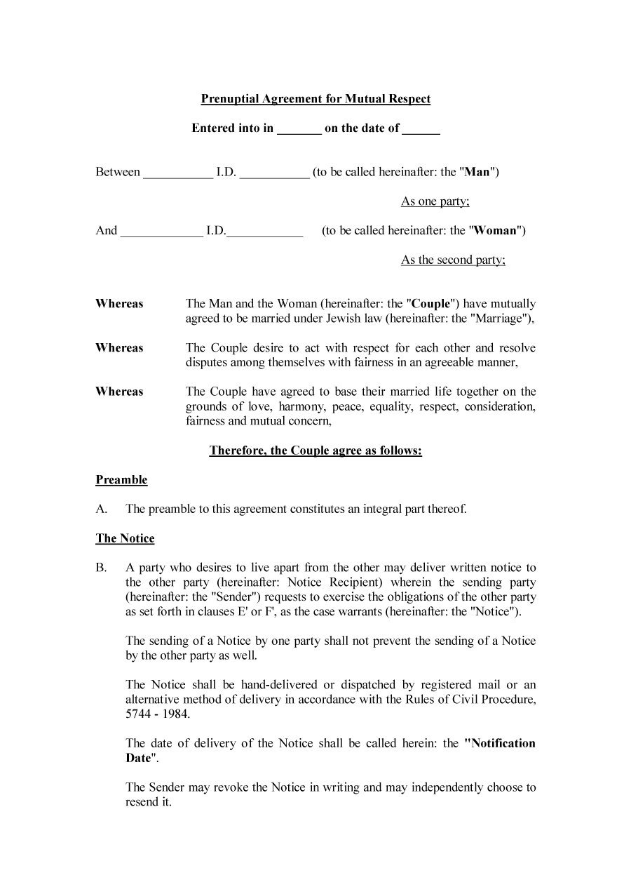 Free Printable Prenuptial Agreement Form Business Mentor