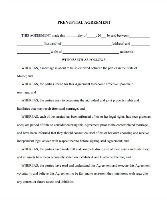 Free Printable Prenuptial Agreement Form Business Mentor