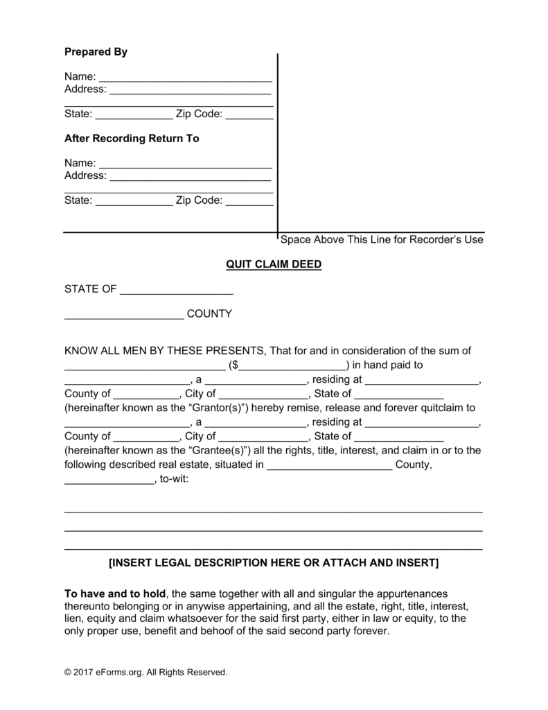 Free Quit Claim Deed Forms   PDF | Word | eForms – Free Fillable Forms