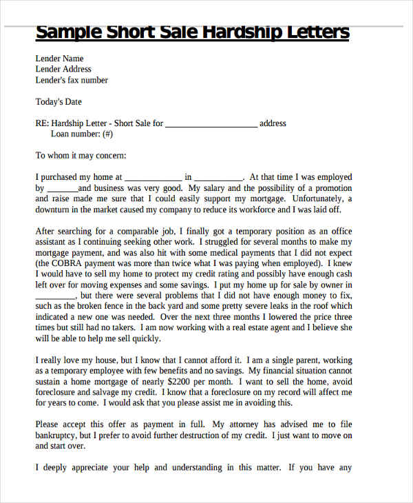 6+ Hardship Letter Templates   6 +Free Sample, Example, Format 