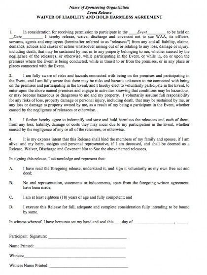 free hold harmless agreement template hold harmless agreement 
