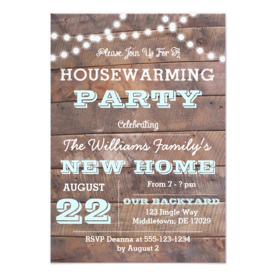 Barnwood Lights Aqua Housewarming Invitations | Zazzle.com
