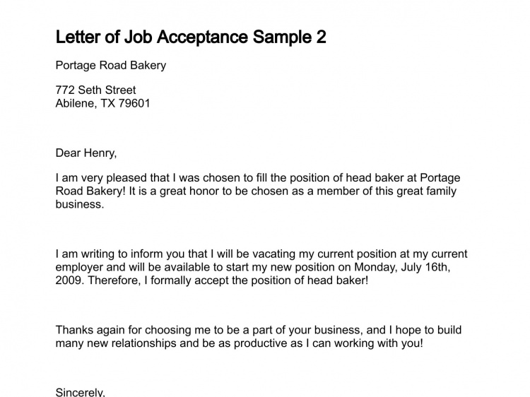 Acceptance Letter Sample Job Acceptance Letter Template Letter Of 