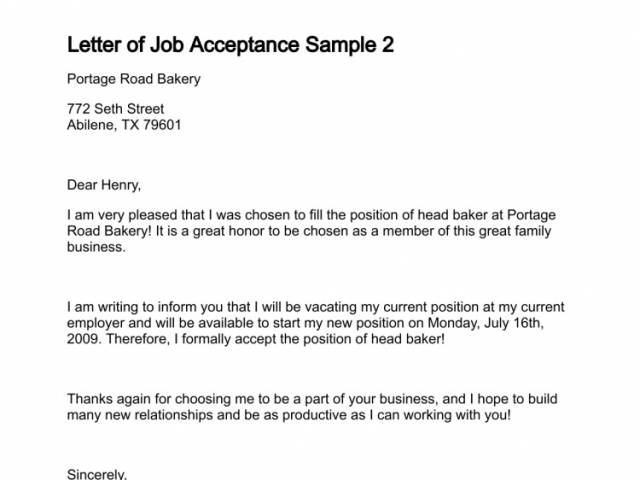 Sample Of Job Acceptance Letter Template Complete – Webtrucks 