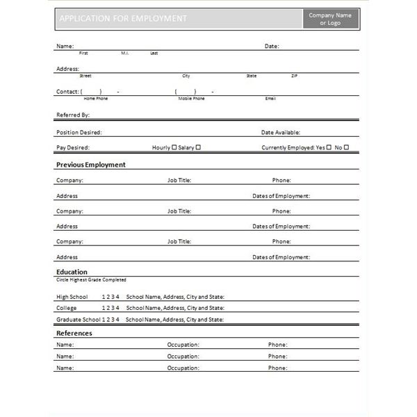 50 Free Employment / Job Application Form Templates [Printable 