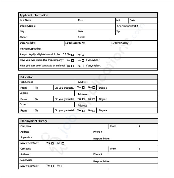 Free Downloadable Job Application Templates With Job Application 