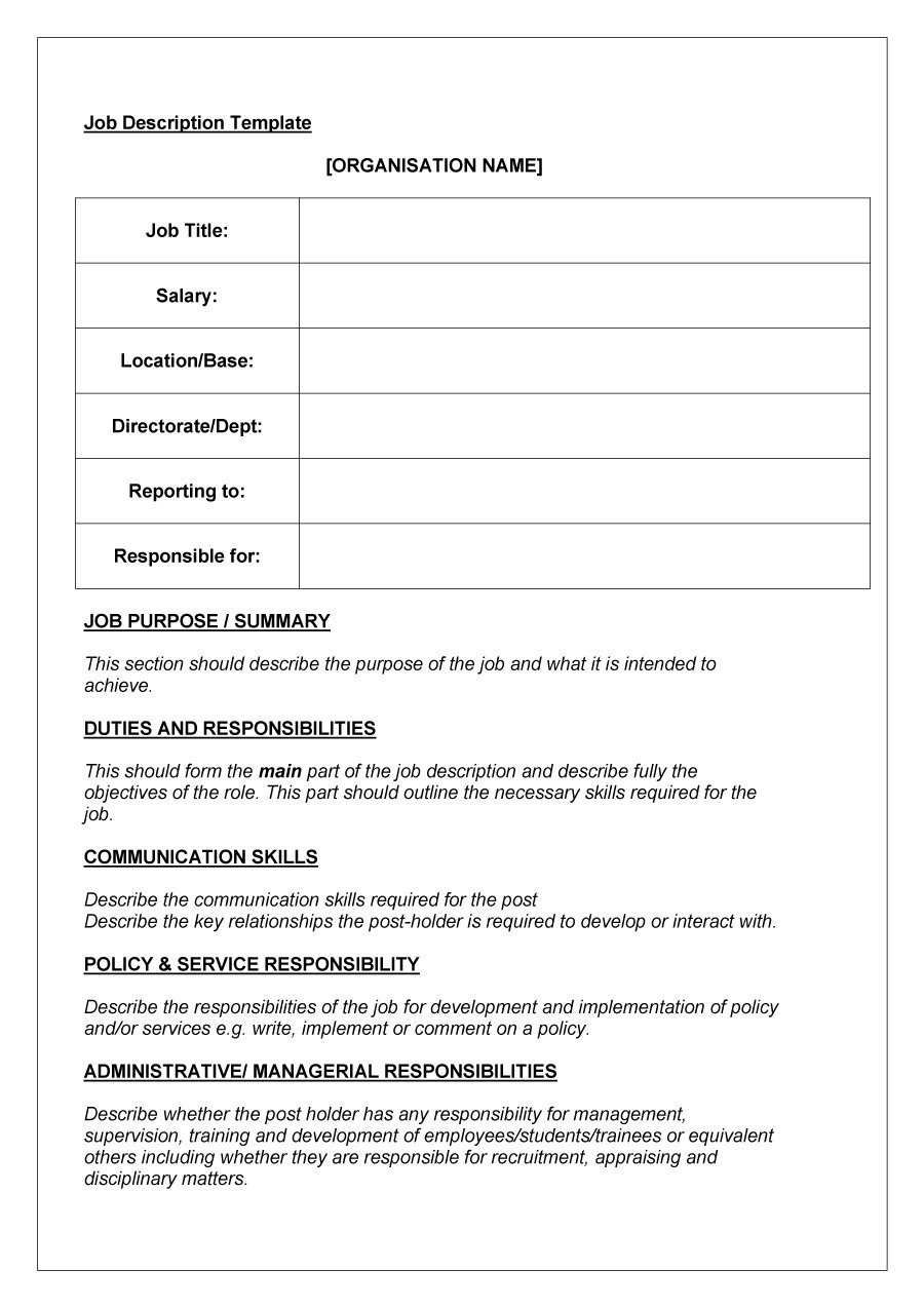 Job Description Template Business Mentor