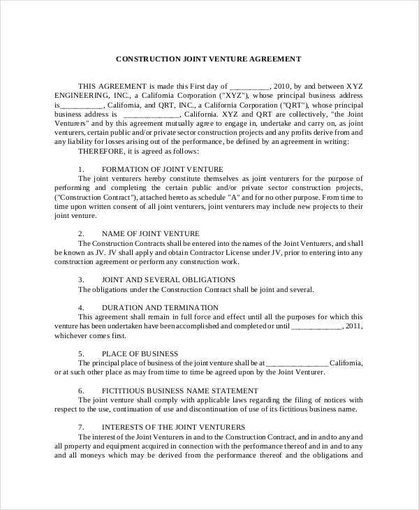 Joint Venture Agreement   9+ Free Word, PDF Documents Download 