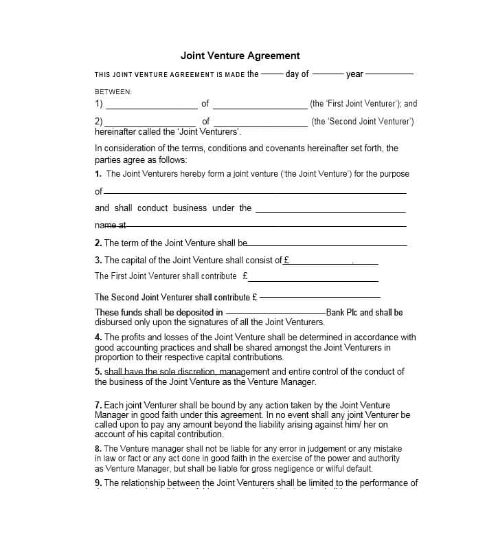 53 Simple Joint Venture Agreement Templates [PDF, DOC]   Template Lab