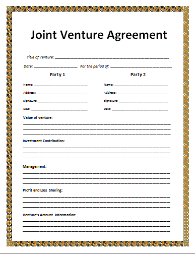 Simple joint venture agreement template professional – cruzrich