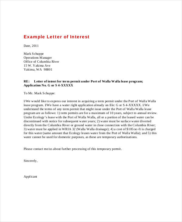 Letter of Interest 12+ Free Sample, Example, Format | Free 