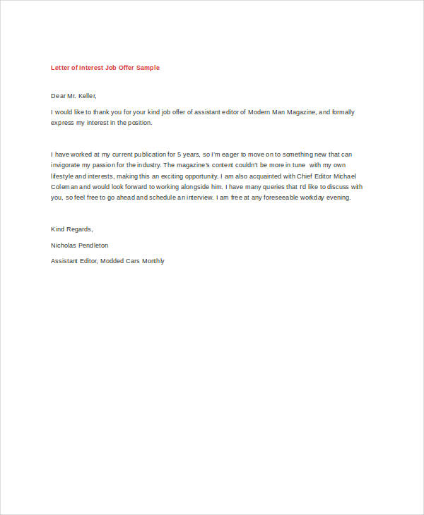 Letter of Interest for Job Sample SampleBusinessResume.