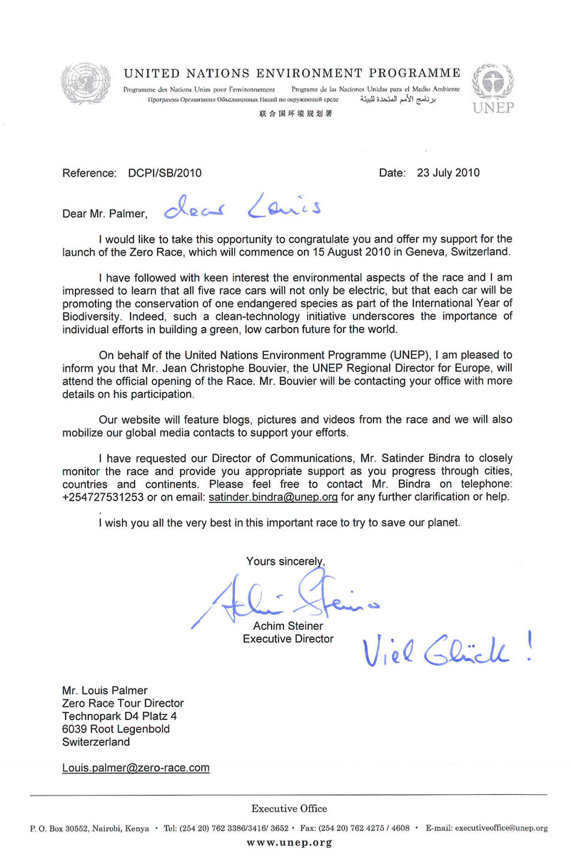 Letter of Support from Achim Steiner