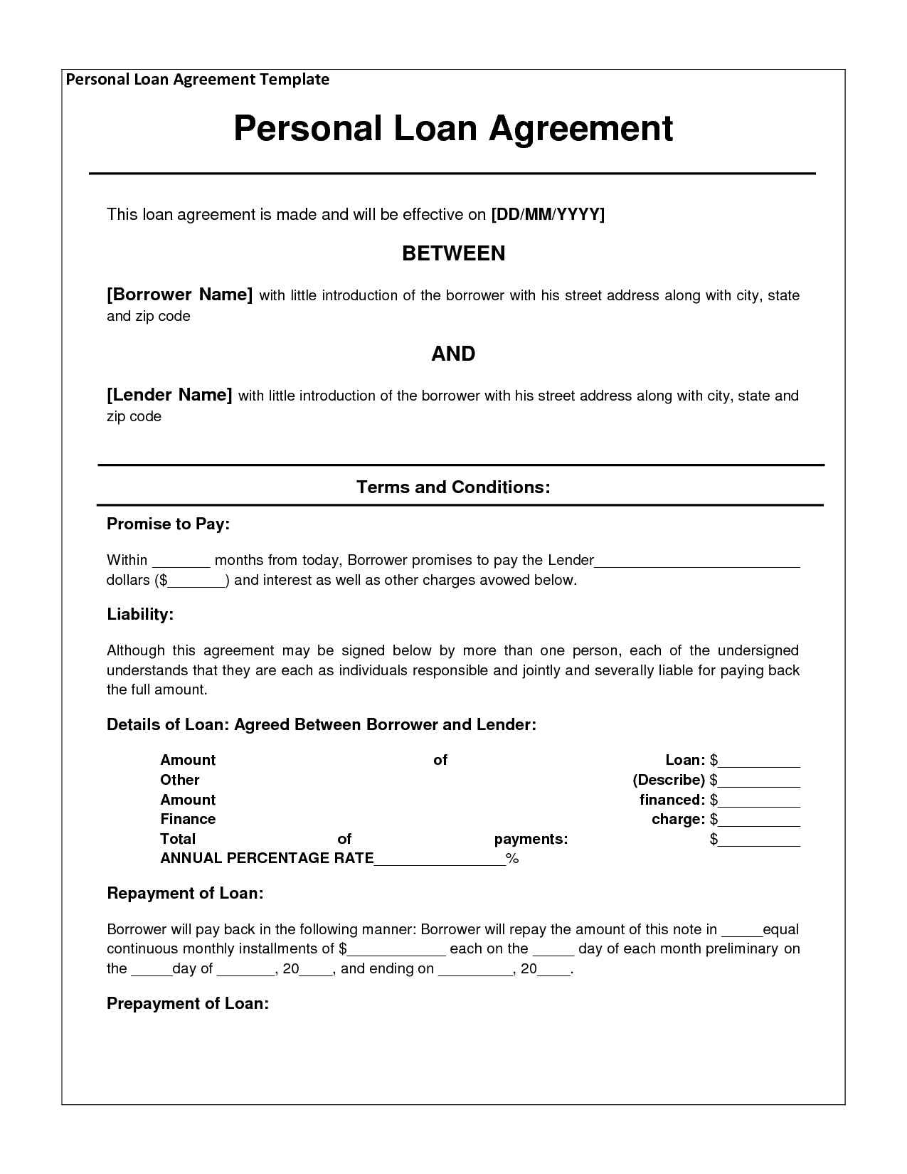 40+ Free Loan Agreement Templates [Word & PDF]   Template Lab