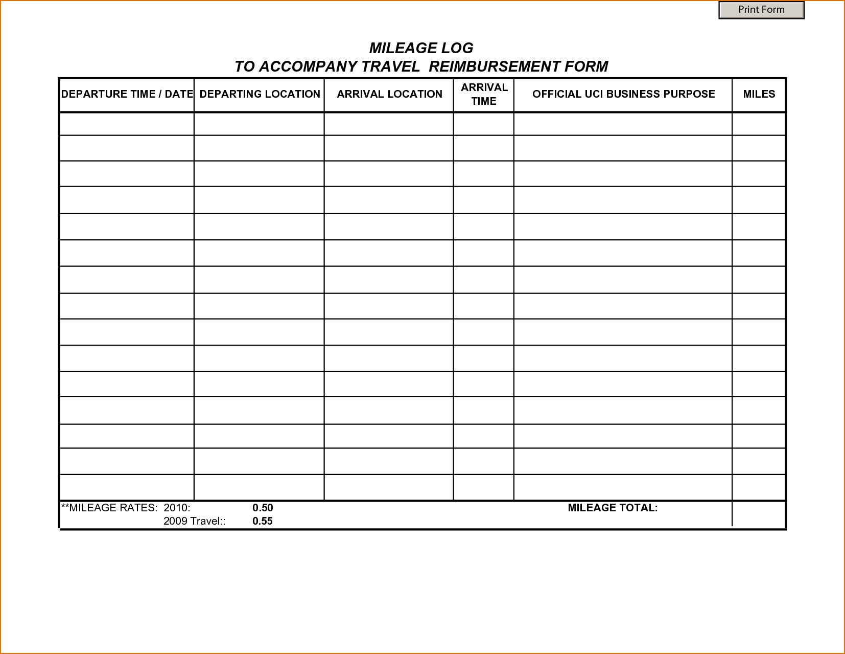 Mileage Log With Reimbursement Form Ms Excel Excel Templates 