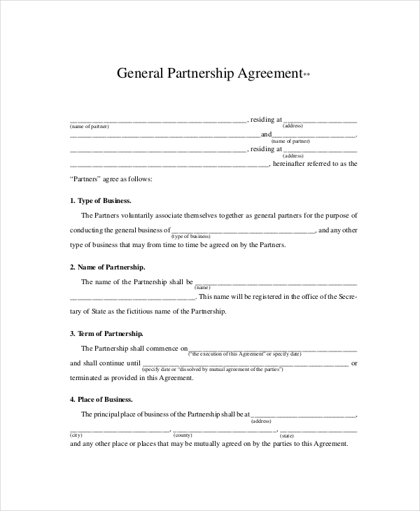 company partnership agreement template template for business 