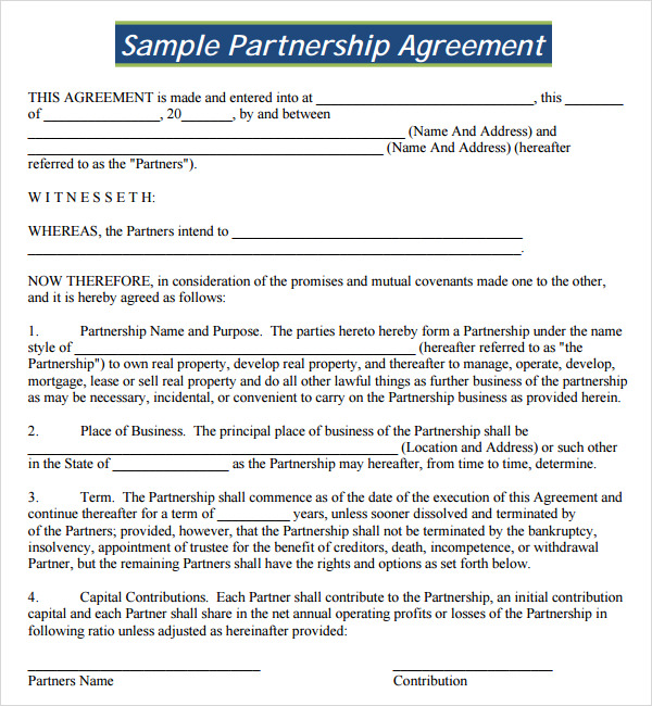 free partnership agreement template business partnership agreement 