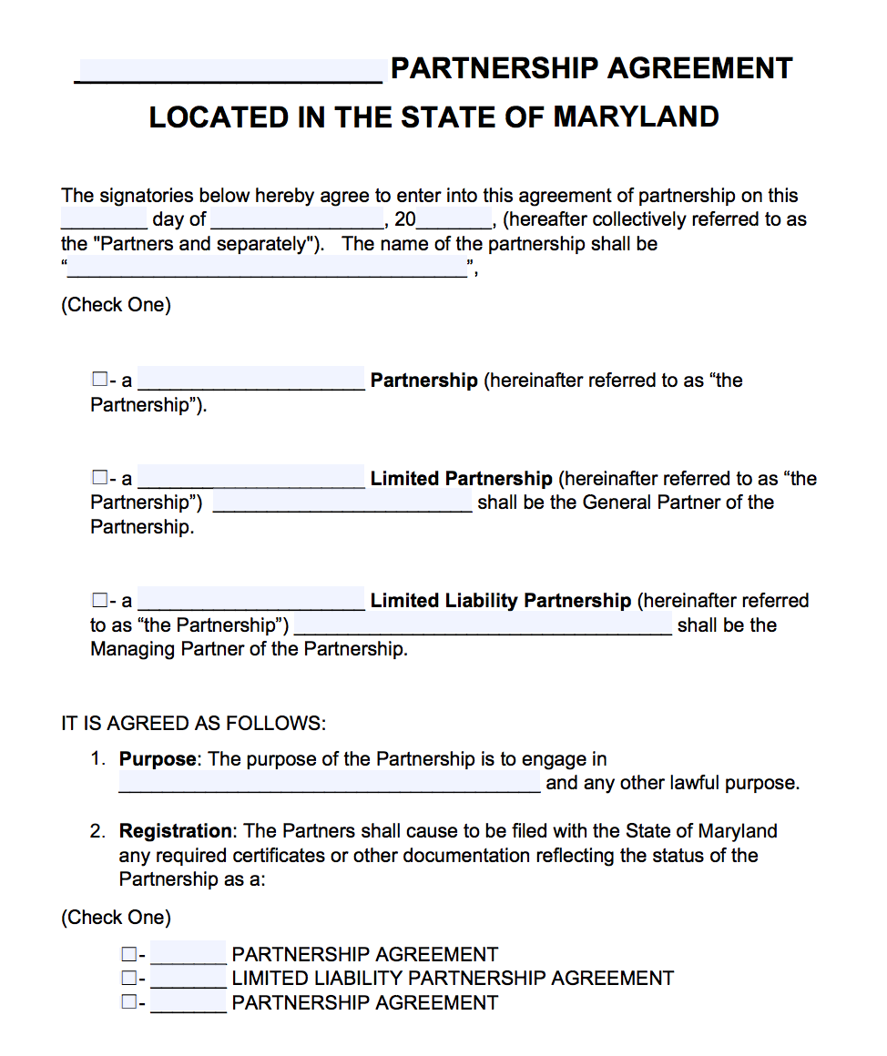 Free Maryland Partnership Agreement Template | PDF | Word |