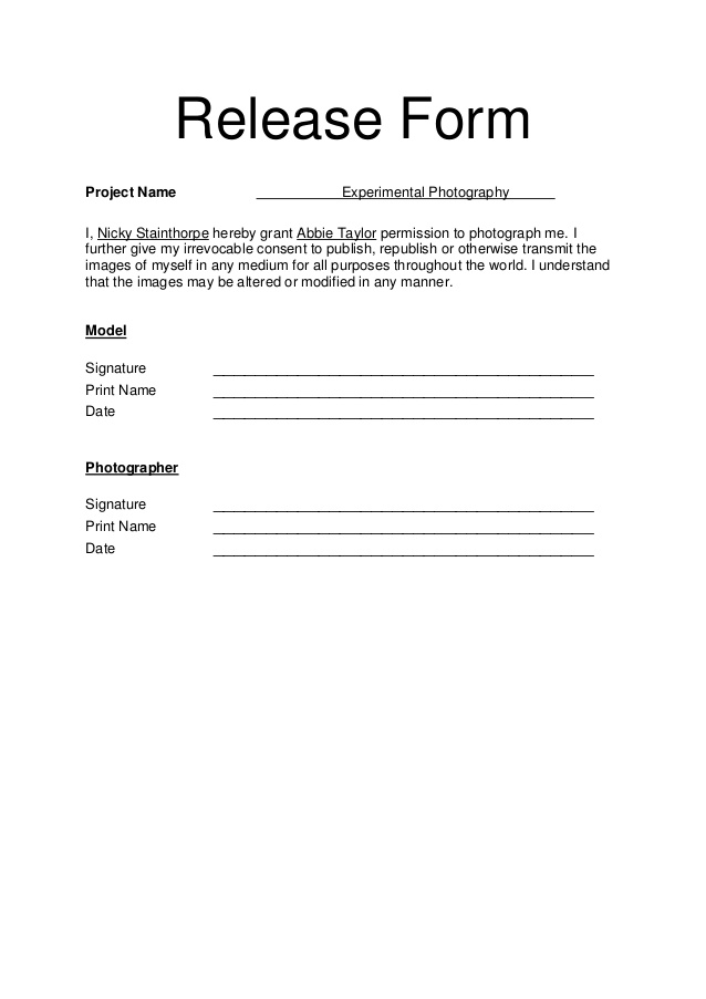 FREE Photographer Photo Release Form