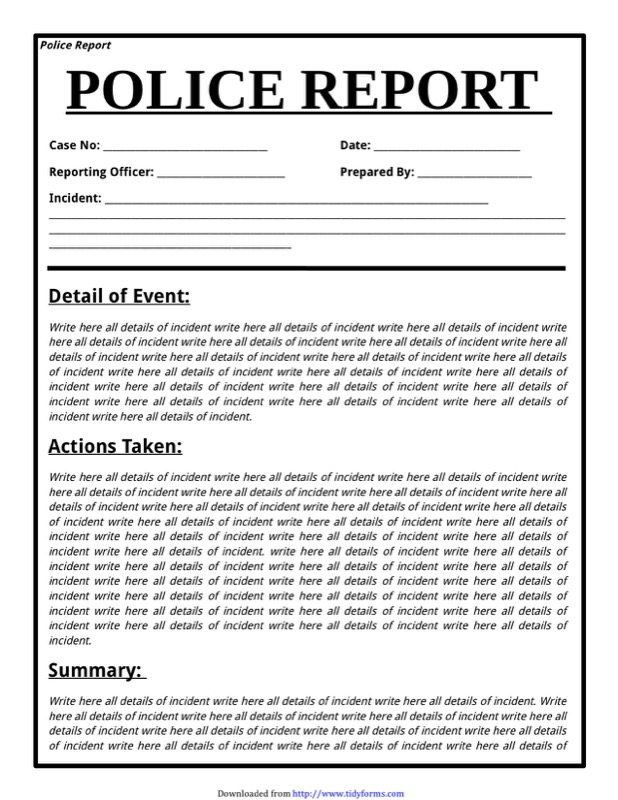 Printable Sample Police Report Template Form | Laywers Template 