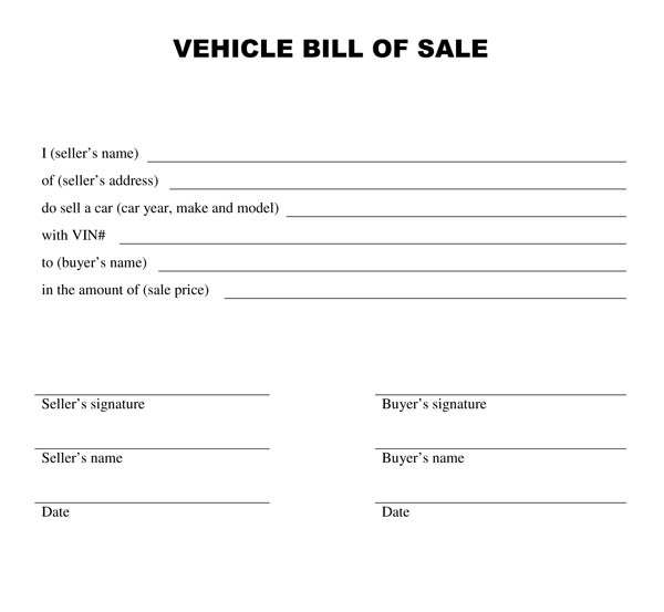 Blank Bill Of Sale Form