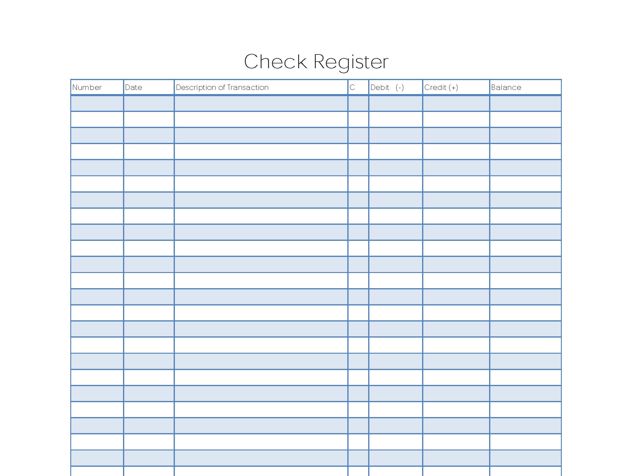 Free Online Checkbook Register Printable