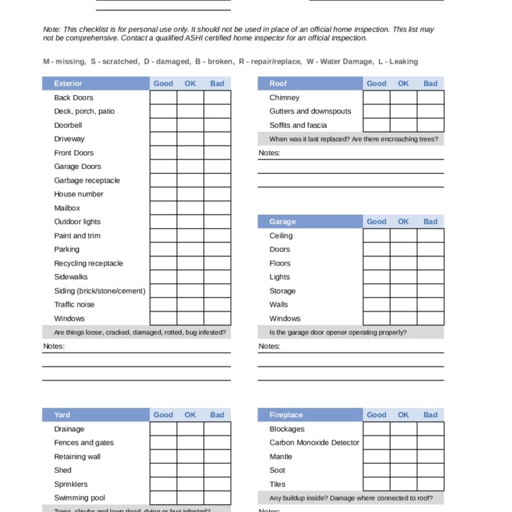 inspection form template home inspection checklist templates 