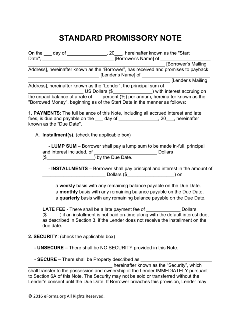 Free Promissory Note Templates   Word | PDF | eForms – Free 