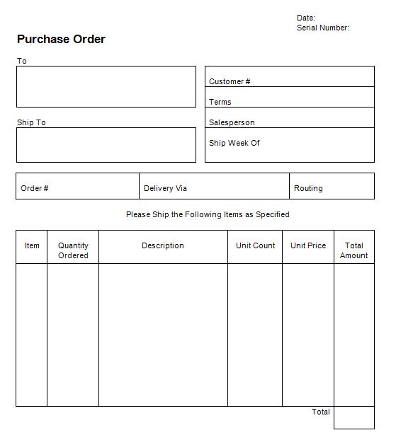 Purchase order form template download