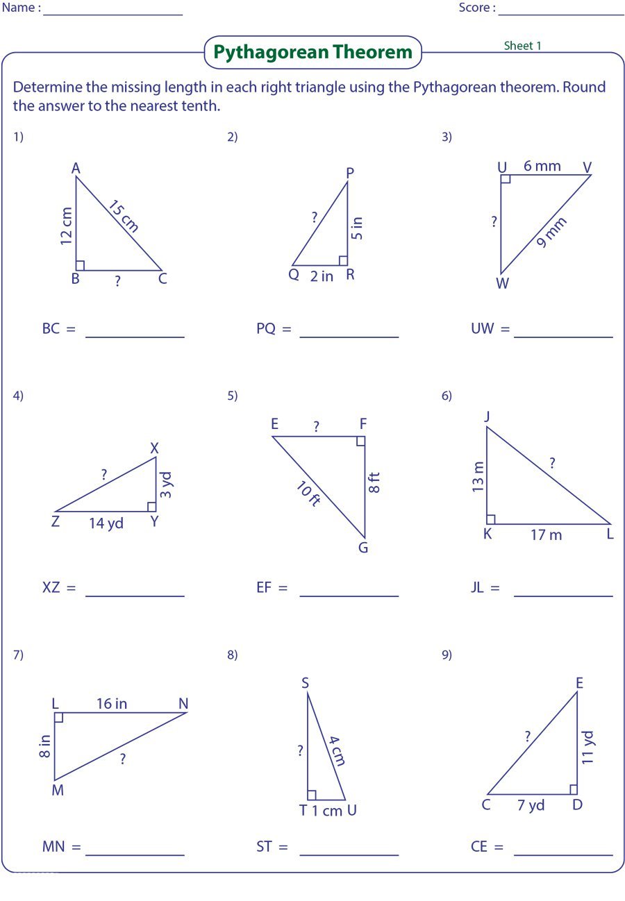 Pythagorean Theorem Worksheet Business Mentor