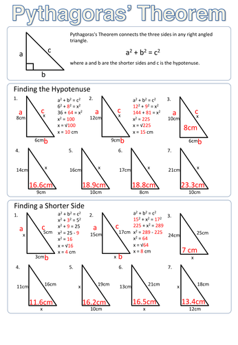 pythagorean theorem worksheet practice using the pythagorean 
