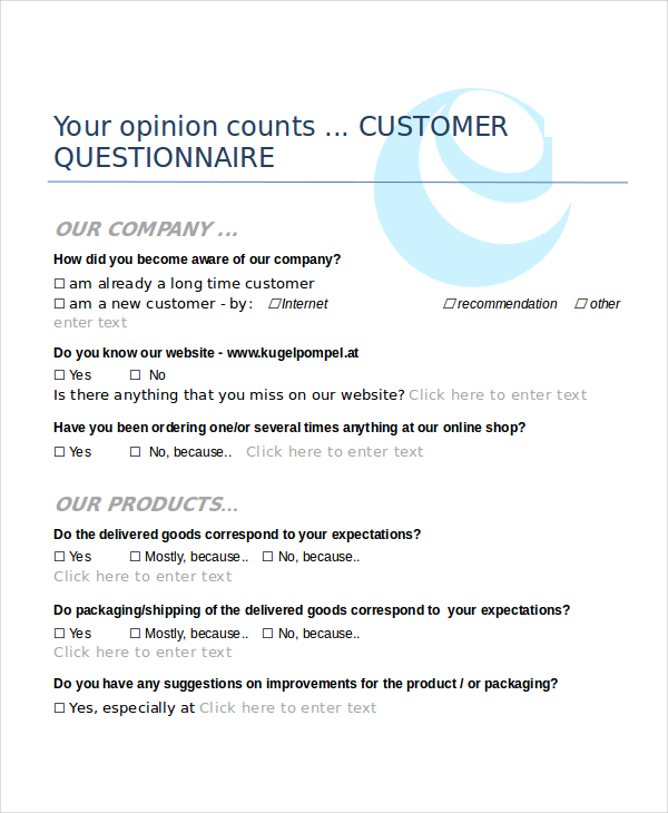 Questionnaire Template Word   9+ Free Word Document Downloads 